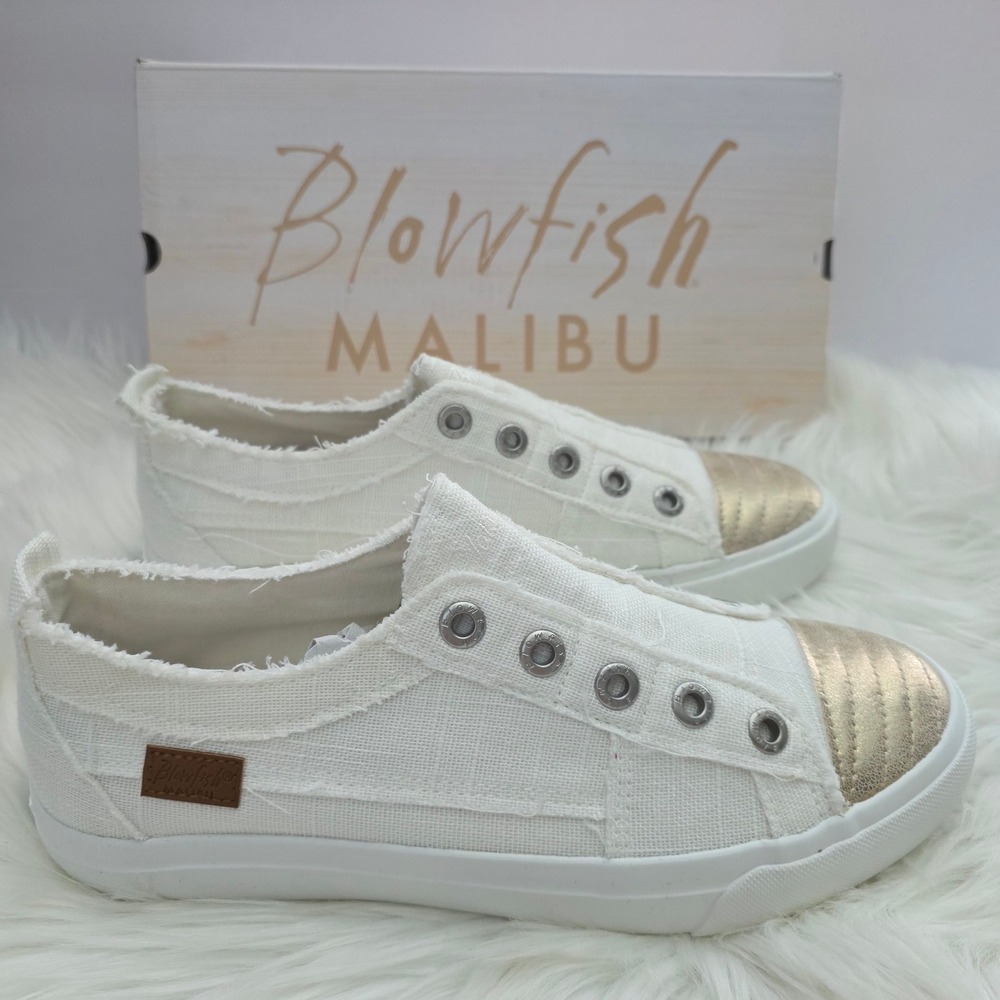 Blowfish Malibu Play Sneaker Womens 9 White Rose Gold NEW Canvas Slip On ZS-0061